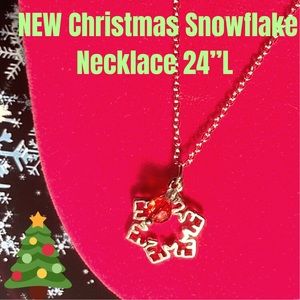 Sterling Silver 925 Snowflake Necklace Red Bling Bead Holiday Christmas Gift NEW